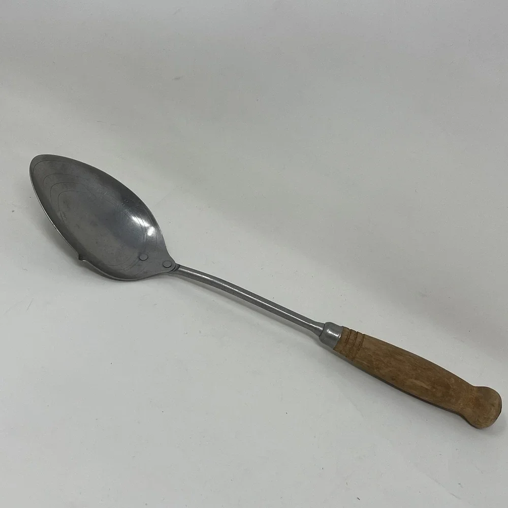 Vintage Stainless Steel Measuring Mixing Spoon Wood Handle Farmhouse Kitchen